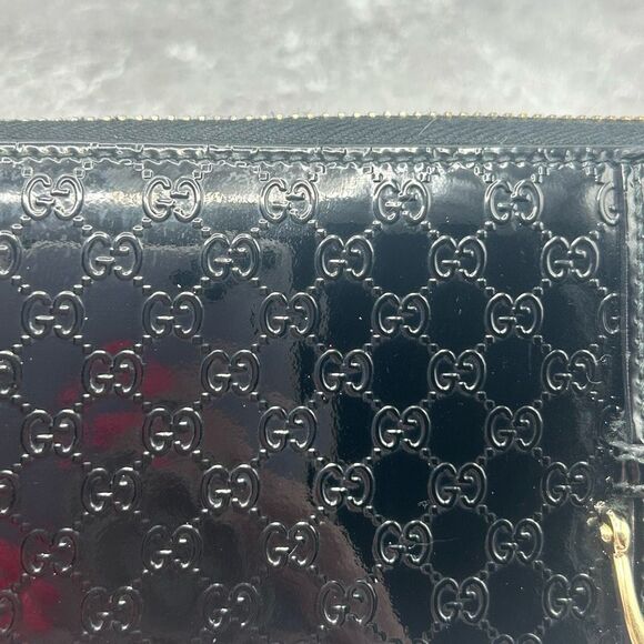 GUCCI Micro Guccissima Black Patent Leather Zip Around Long Luxury Wallet - Picture 15 of 16